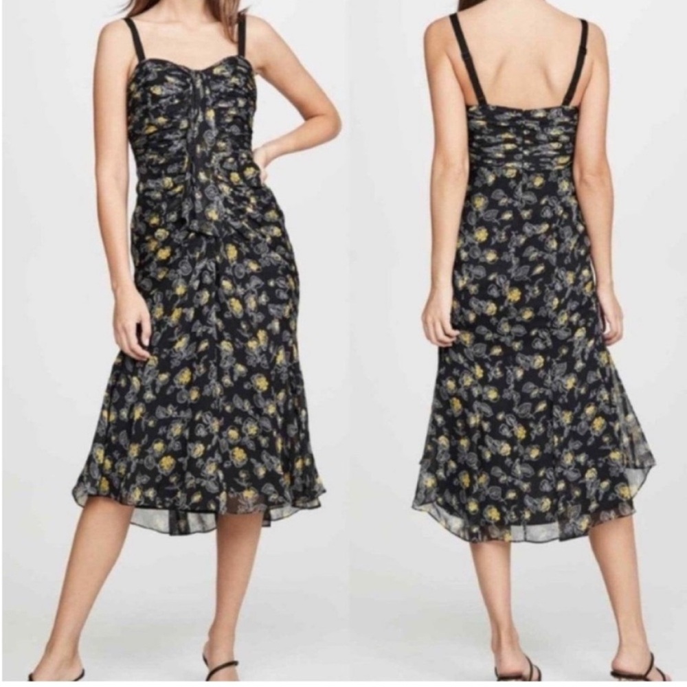 Floral Black and Yellow Midi Dress
